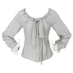 Chanel Dove Grey Silk Blouse with Pearl Buttons
