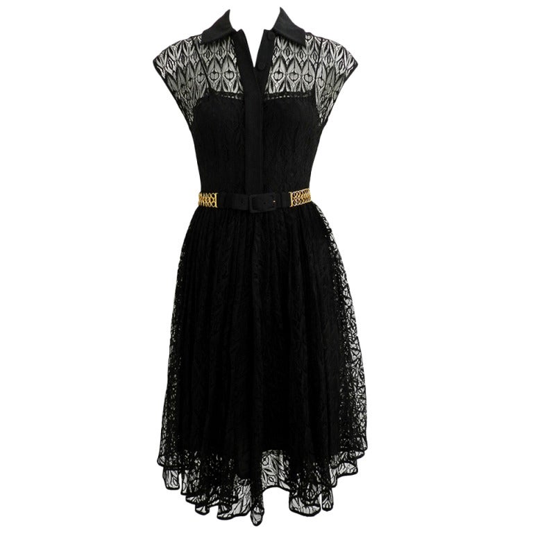 Prada Back Lace Dress with Gold Chain Belt