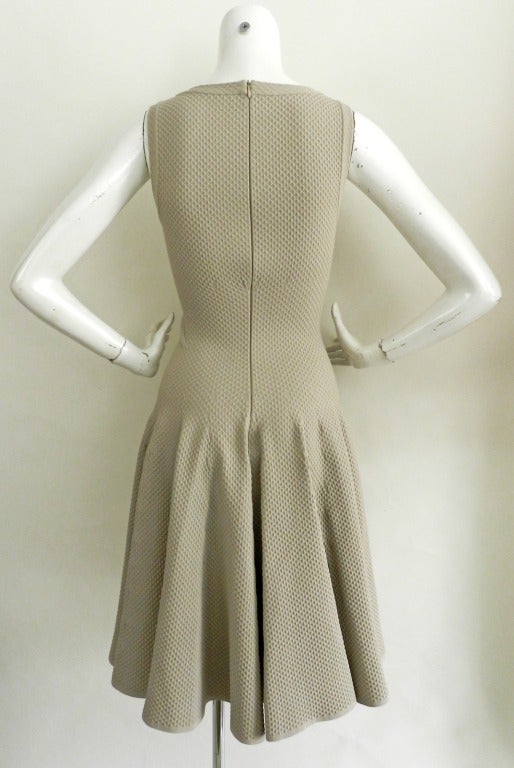 Alaia Beige Waffle Textured Bodycon Dress In Excellent Condition In Toronto, ON