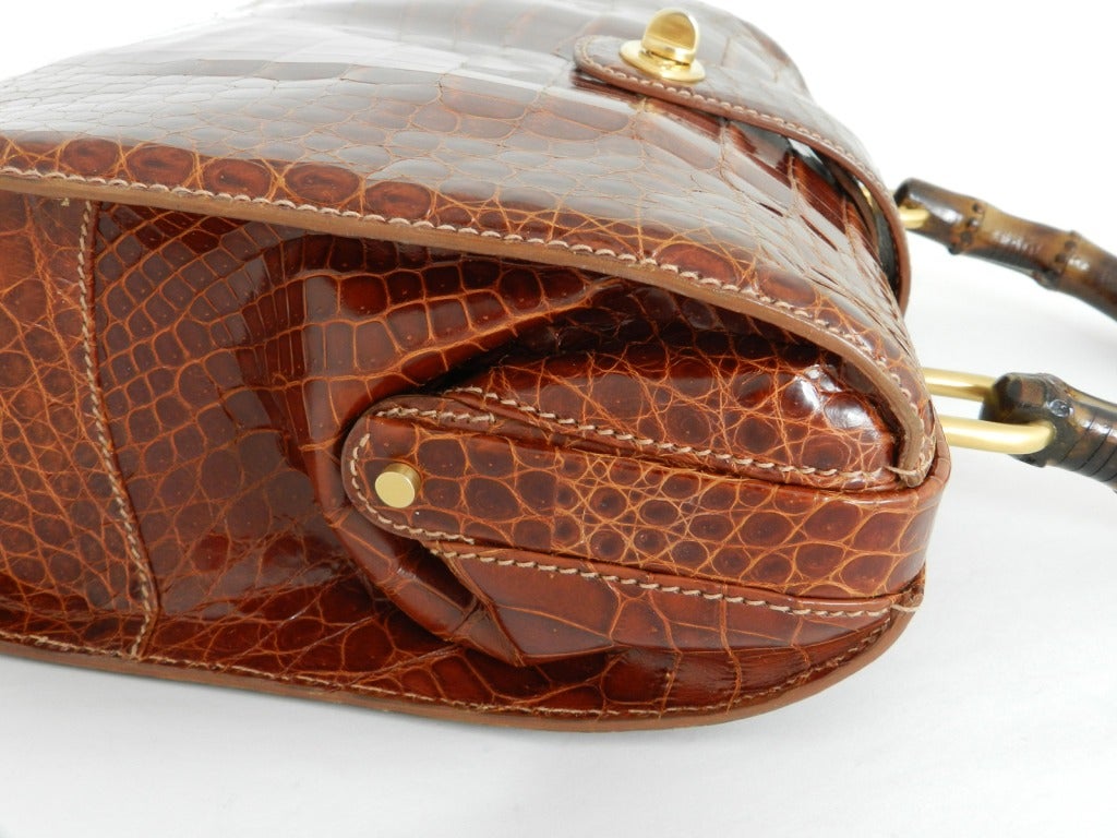 Women's Gucci Cognac Alligator Bag with Bamboo Handle