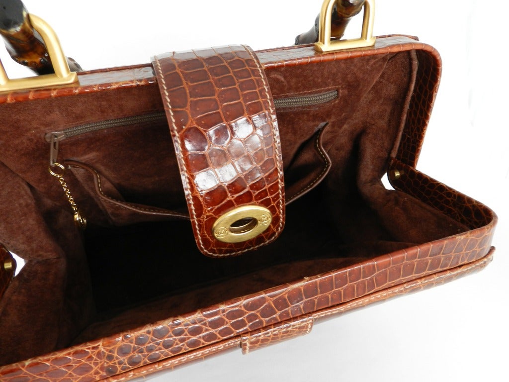 Gucci Cognac Alligator Bag with Bamboo Handle 2