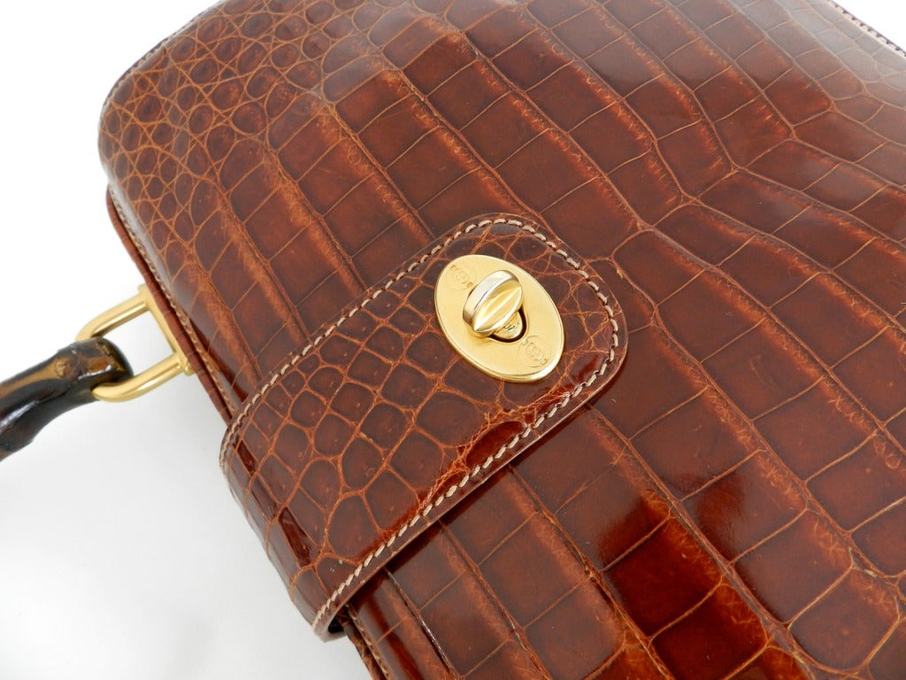 Gucci Cognac Alligator Bag with Bamboo Handle 3