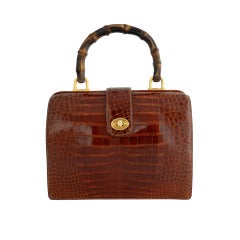 Gucci Cognac Alligator Bag with Bamboo Handle