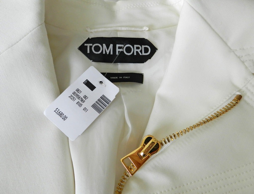 Tom Ford Ivory Jacket w Gold Zippers In New Condition In Toronto, ON