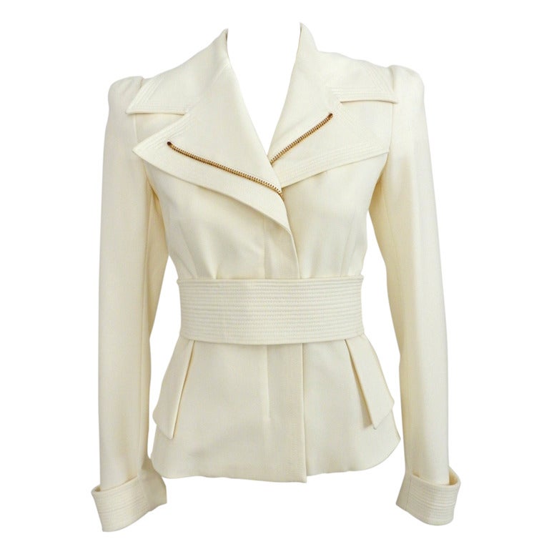 Tom Ford Ivory Jacket w Gold Zippers