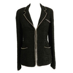 Chanel 06P Black Jacket with Silver Chain Trim
