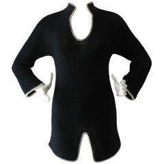 Chanel 08P Runway Black Knit Sweater with White Trim