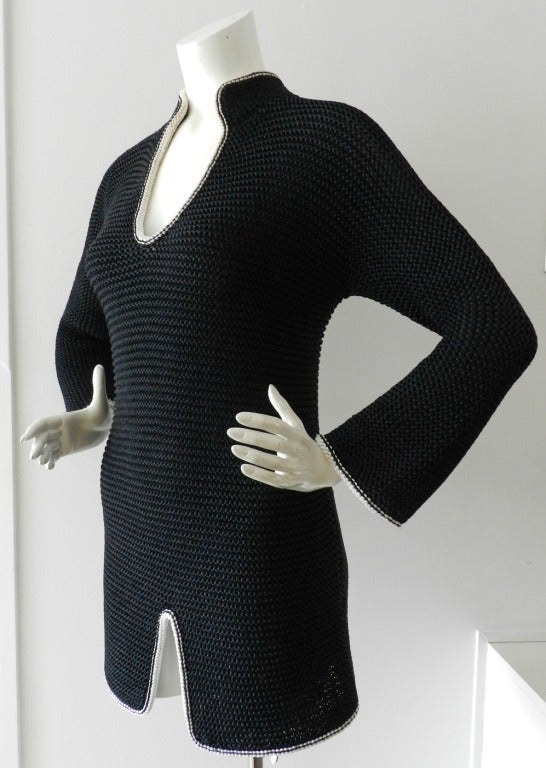 Chanel 08P Runway Black Knit Sweater with White Trim In Excellent Condition In Toronto, ON