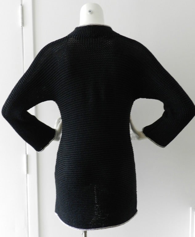 Women's Chanel 08P Runway Black Knit Sweater with White Trim