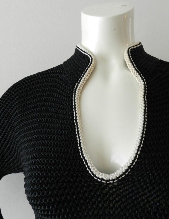 Chanel 08P Runway Black Knit Sweater with White Trim 1