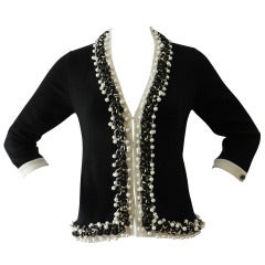 Chanel Black Cashmere Cardigan w Satin Pearl Roped Trim Chanel Black Cashmere Cardigan w Satin Pearl Roped Trim