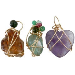 Vintage Kazuko Oshima 14K and semi-precious stone Pendant - heart