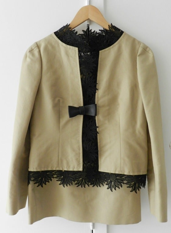 Valentino Beige Suit with Black Lace Trim In Excellent Condition In Toronto, ON