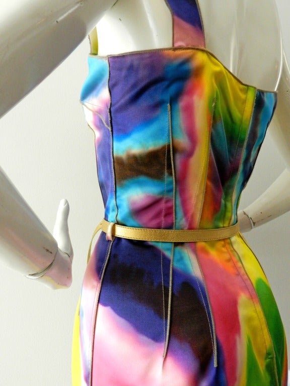 Women's Dolce & Gabbana Tie Dye Rainbow Satin Dress
