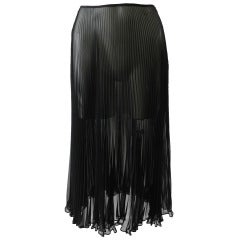 Chanel 02C Sheer Black Pleated Midi Skirt