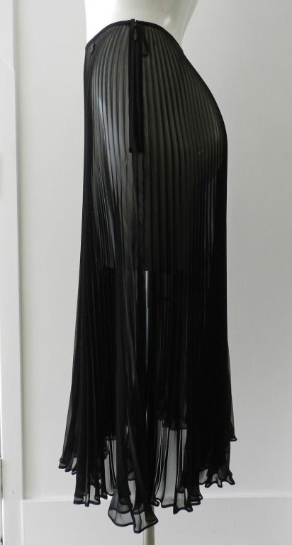 Chanel 02C Sheer Black Pleated Midi Skirt In Excellent Condition In Toronto, ON