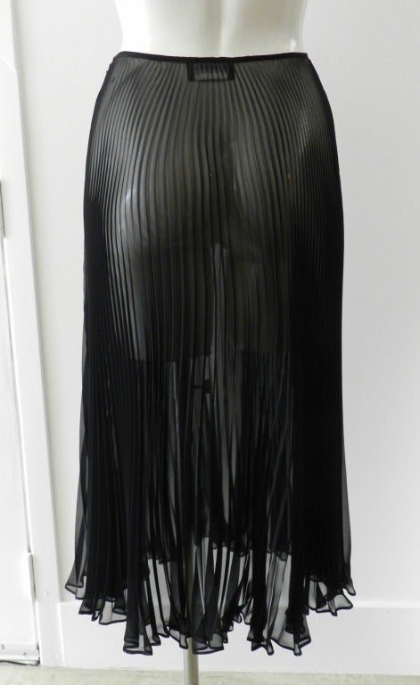 Women's Chanel 02C Sheer Black Pleated Midi Skirt