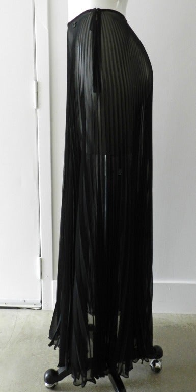 Women's Chanel 02C Sheer Black Pleated Long Skirt