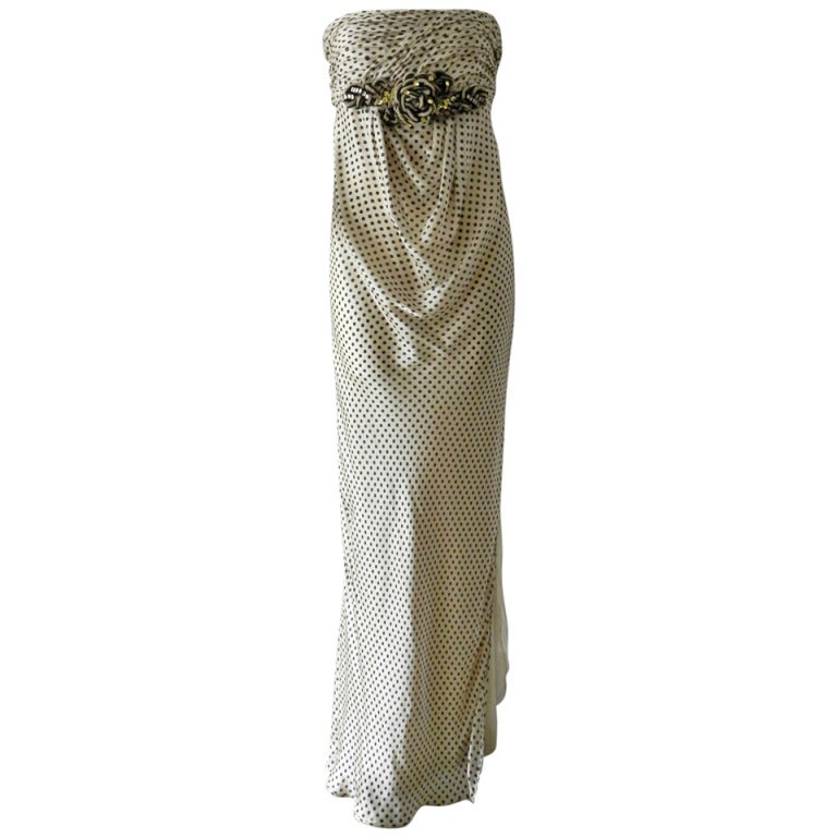 Valentino Polkadot Strapless Silk Long Gown at 1stDibs