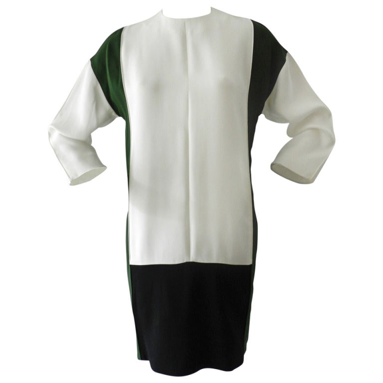 Celine Green and white color block dress