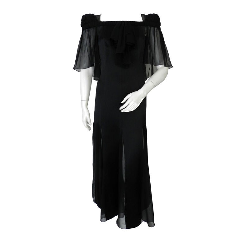Chanel Black Silk Gown with Sheer Silk Panels