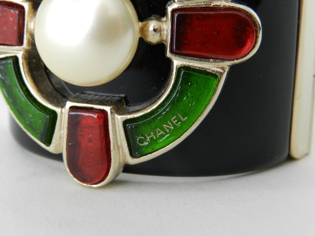 Chanel Gripox and Lucite Wide Cuff Bracelet In Excellent Condition In Toronto, ON