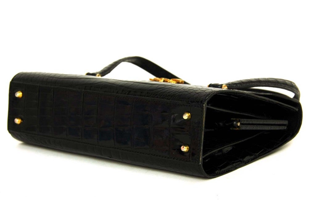 Women's LEDERER Black Glazed Crocodile Leather Bag
