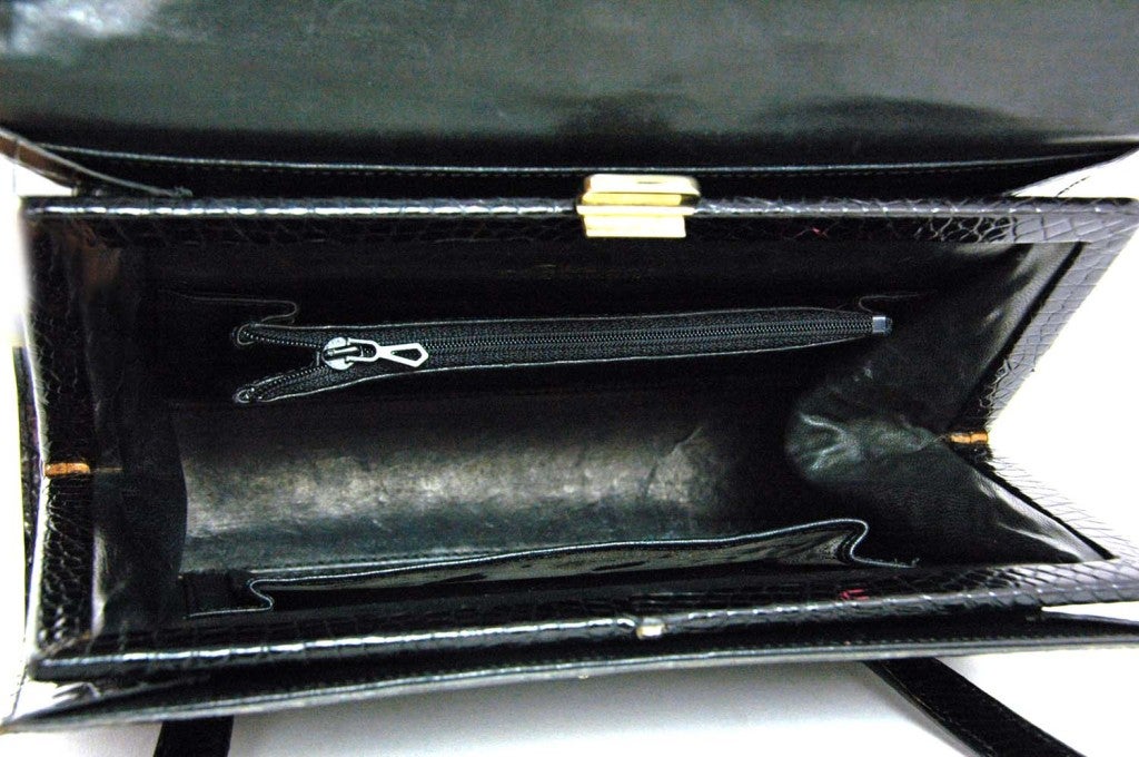 LEDERER Black Glazed Crocodile Leather Bag 1