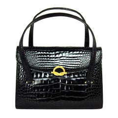LEDERER Black Glazed Crocodile Leather Bag