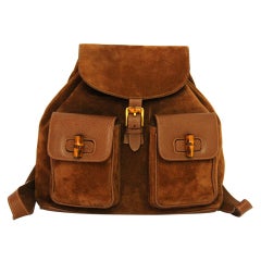 GUCCI Brown Suede Backpack with Bamboo Trim