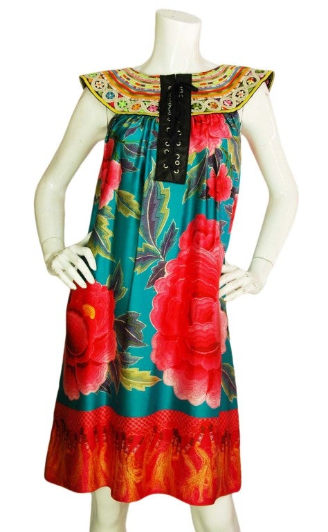 JEAN PAUL GAULTIER Multi-Color Floral Dress with Leather Lace-Up