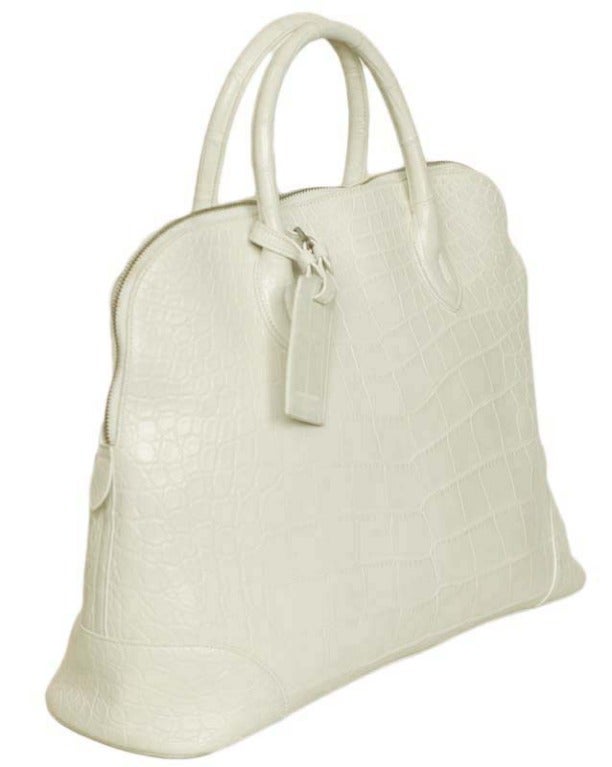 RALPH LAUREN White Crocodile Bolide Style Bag 
Made In Italy

Materials: Crocodile Leather, Black Leather Lining

Stamped: 