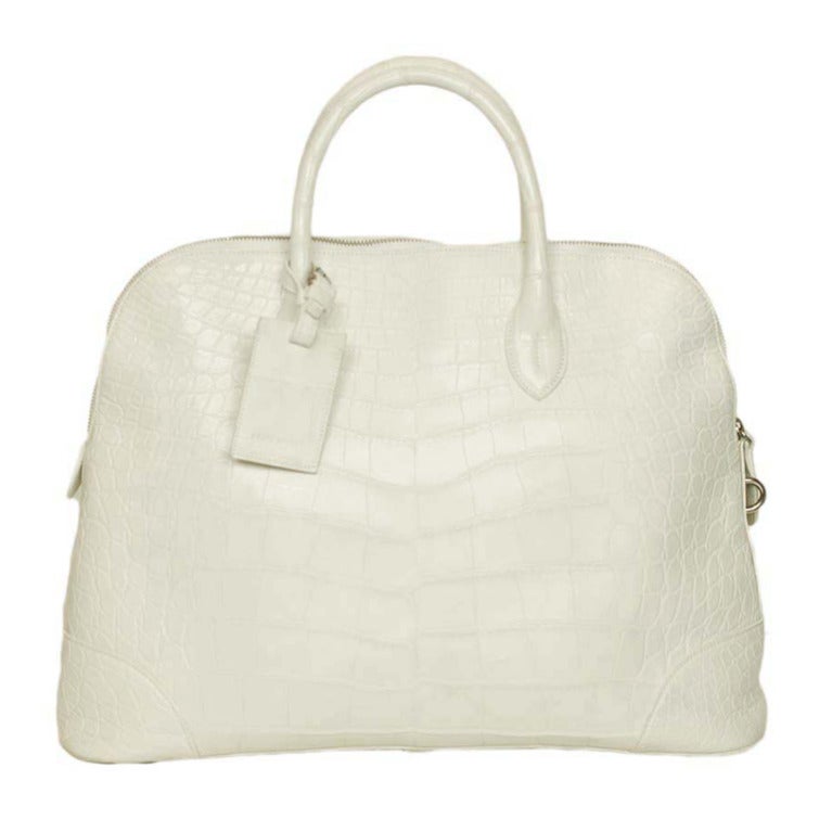 RALPH LAUREN White Crocodile Bolide Style Bag