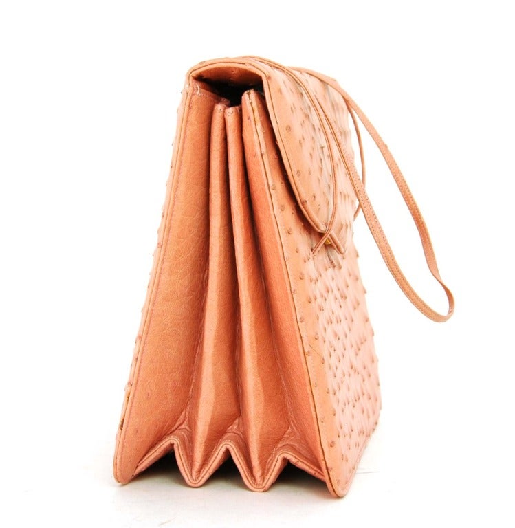 JUDITH LEIBER Pink Ostrich Double Strap Shoulder Bag