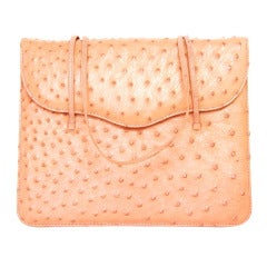 JUDITH LEIBER Pink Ostrich Double Strap Shoulder Bag