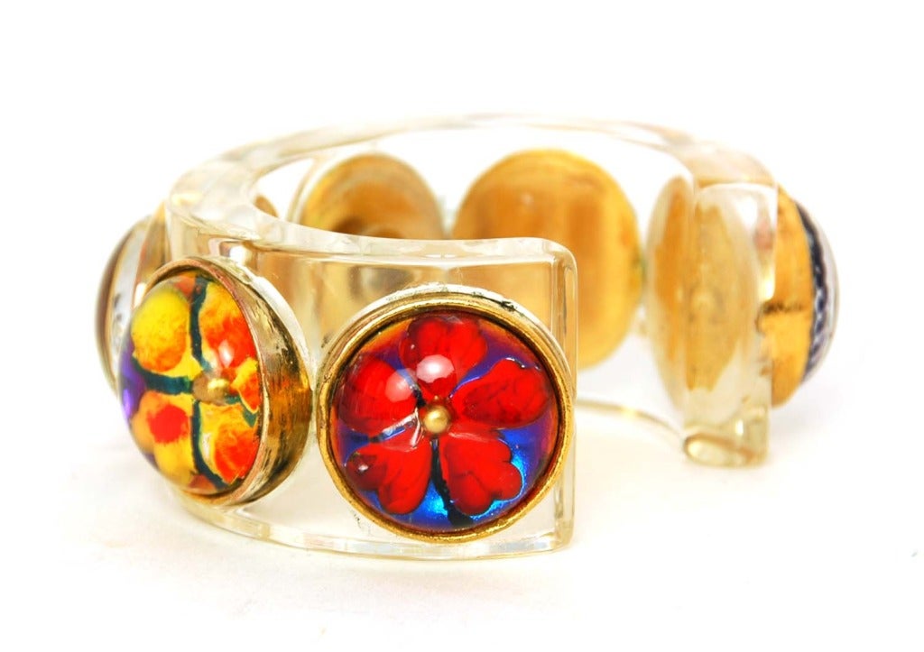 Women's Chanel Vintage 1988 Resin Cuff Bracelet With Flower Bubble Accents