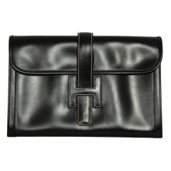 HERMES Black Leather H Jige Clutch