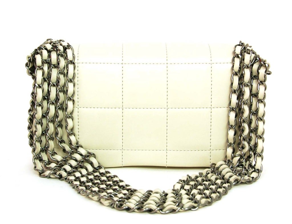 CHANEL White Chocolate Bar Flap Bap With Multi-Chain Strap 1