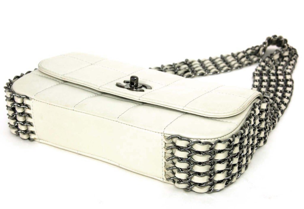 CHANEL White Chocolate Bar Flap Bap With Multi-Chain Strap 2