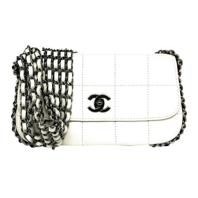 CHANEL White Chocolate Bar Flap Bap With Multi-Chain Strap