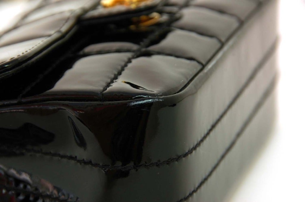 CHANEL Black Patent Chocolate Bar Quilted Mini Bag With Gold Har In Excellent Condition In New York, NY