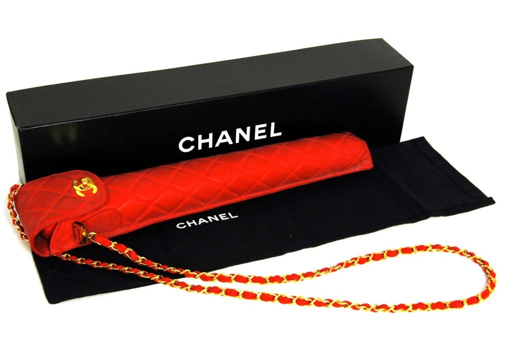 CHANEL Red Umbrella With Quilted Rubber Bag w. Chain Strap In Excellent Condition In New York, NY