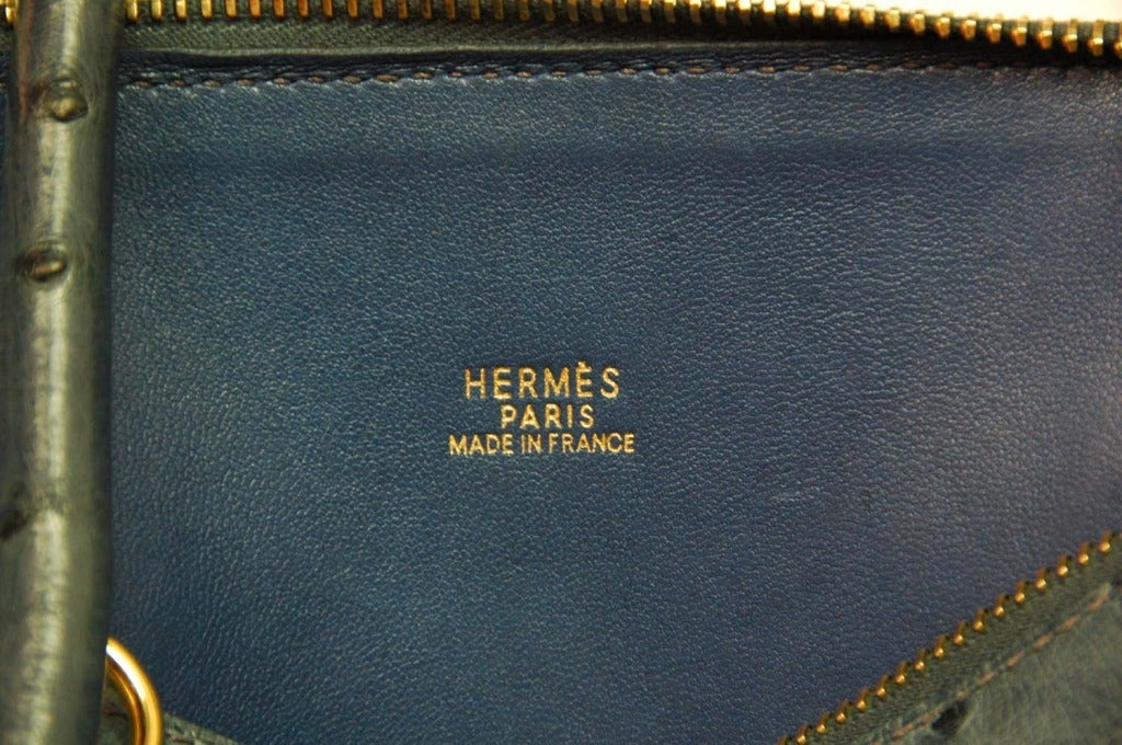 HERMES 2001 Blue Ostrich Leather 31cm Bolide Bag with Strap 4