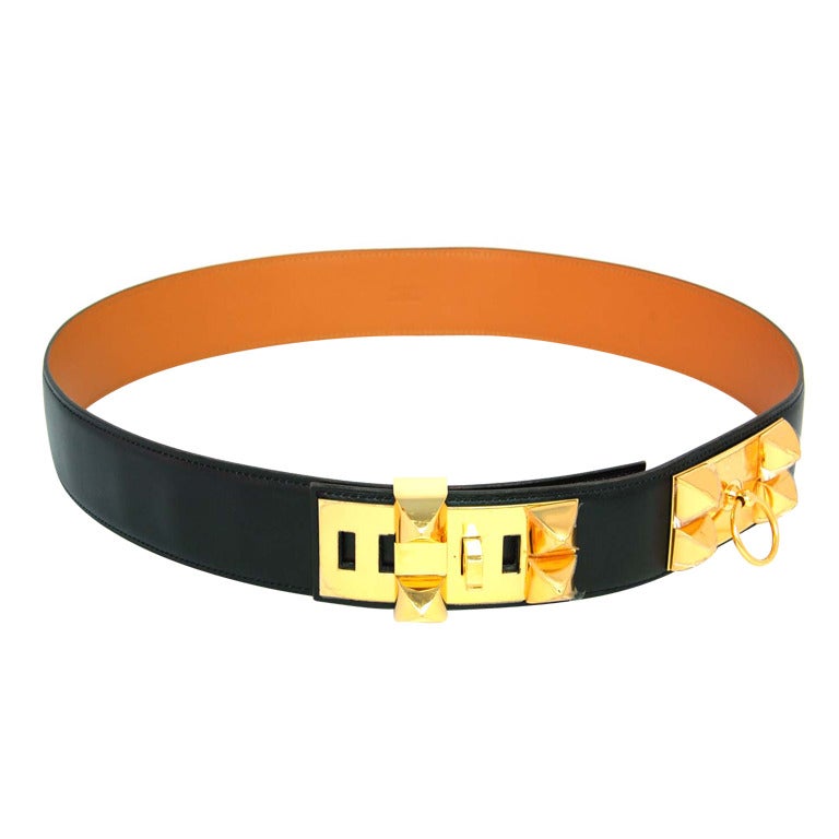 HERMES New Black Collier De Chien CDC Belt With Gold Hardware at 1stdibs