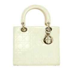 CHRISTIAN DIOR White Patent Leather Lady Dior Bag