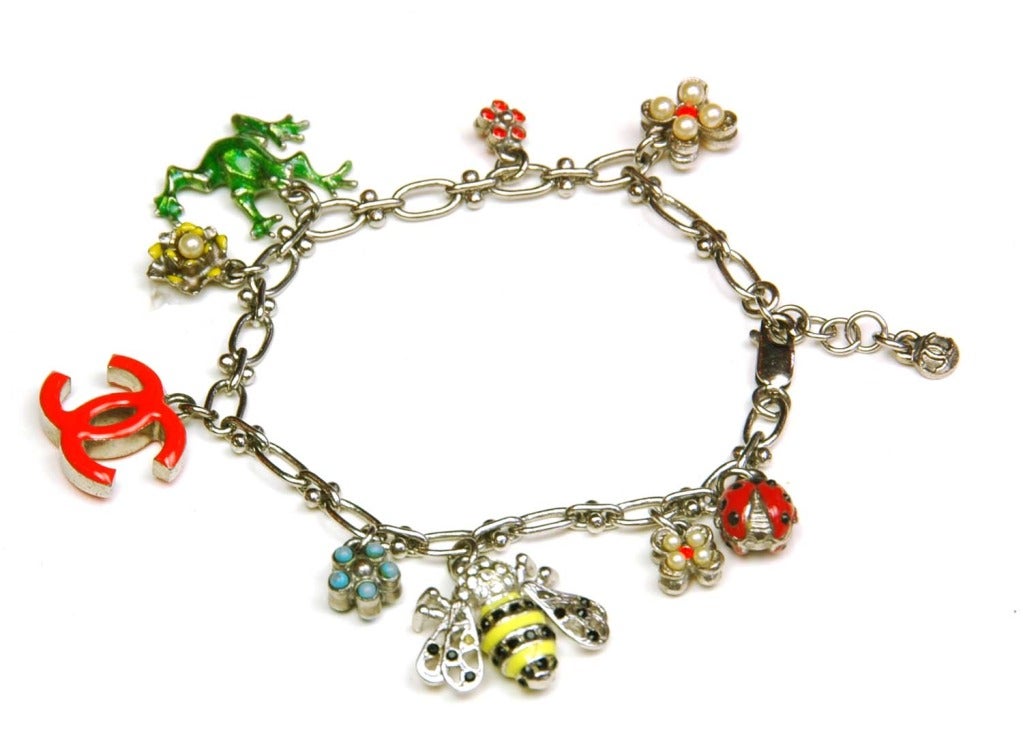 CHANEL Silver Charm Bracelet With Animal And Nature Charms c. 2004