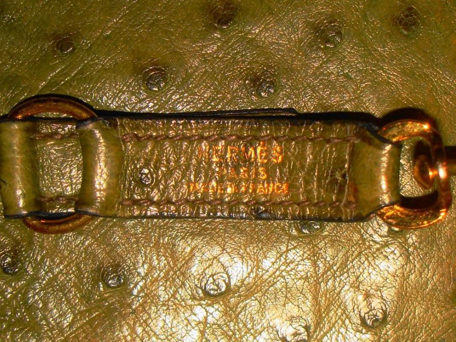 HERMES Moss Green Ostrich Leather Trim Bag 2