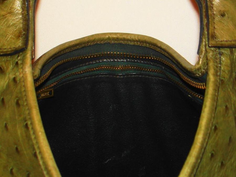HERMES Moss Green Ostrich Leather Trim Bag 3