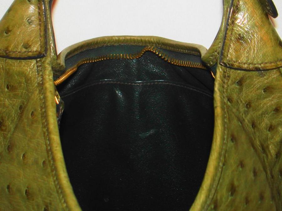 HERMES Moss Green Ostrich Leather Trim Bag 4