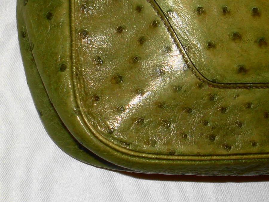 HERMES Moss Green Ostrich Leather Trim Bag 5